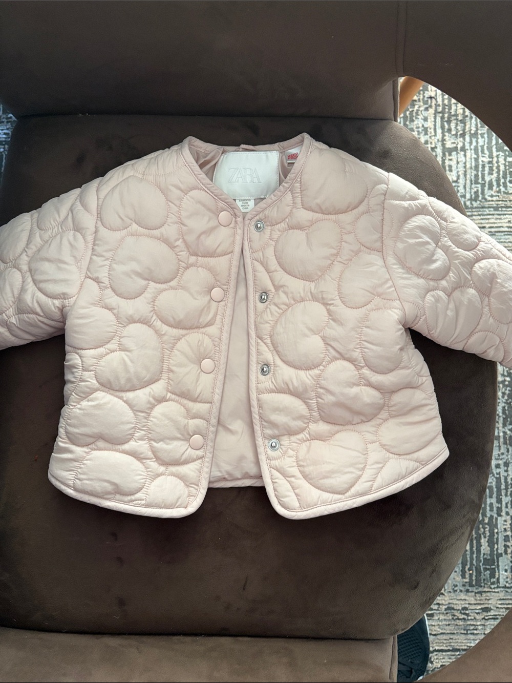 Zara Light Pink Quilted Heart-Pattern Puffer Jacket for Kids